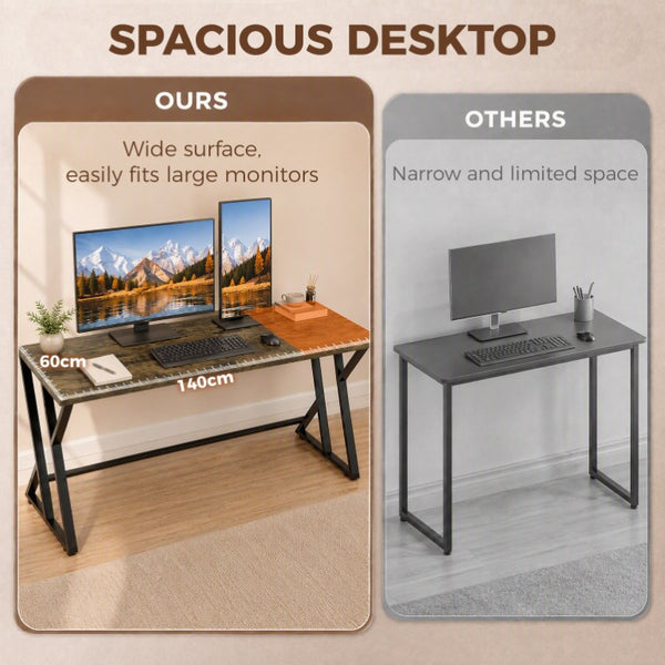 English Elm Homcom 55 Inch Industrial Writing Desk with Z Frame Steel Base for Home Office Deep Rustic Brown W2225P596979