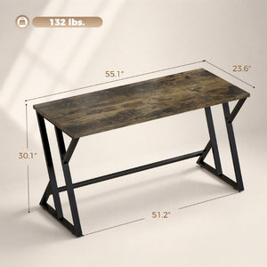 English Elm Homcom 55 Inch Industrial Writing Desk with Z Frame Steel Base for Home Office Deep Rustic Brown W2225P596979