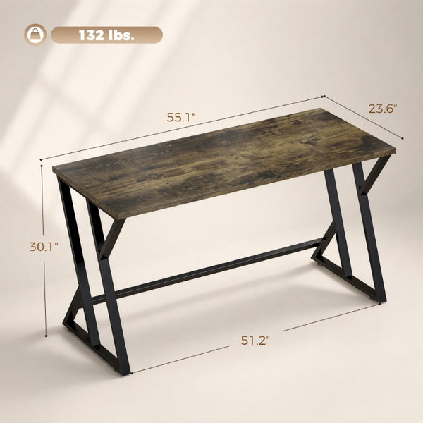English Elm Homcom 55 Inch Industrial Writing Desk with Z Frame Steel Base for Home Office Deep Rustic Brown W2225P596979