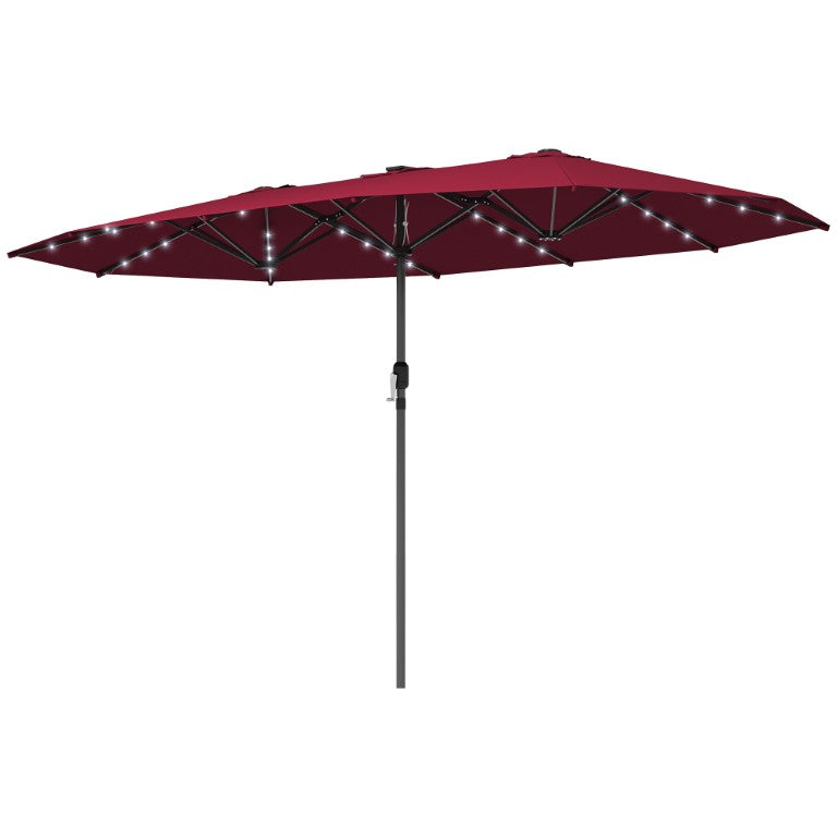 English Elm Outsunny Solar LED Double Canopy Patio Umbrella with Vented Top for Garden Dining W2225P596997