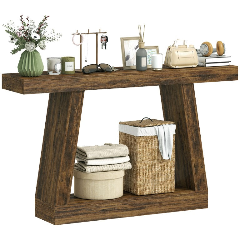 English Elm Homcom Rustic Brown Farmhouse Console Table with Open Shelf for Entryway or Hallway W2225P597001