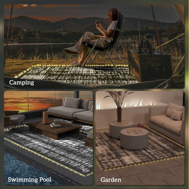 English Elm Outsunny Reversible Outdoor Rug with 136 LED USB Lights Bohemian Patio Camping Mat Dark Gray W2225P597002
