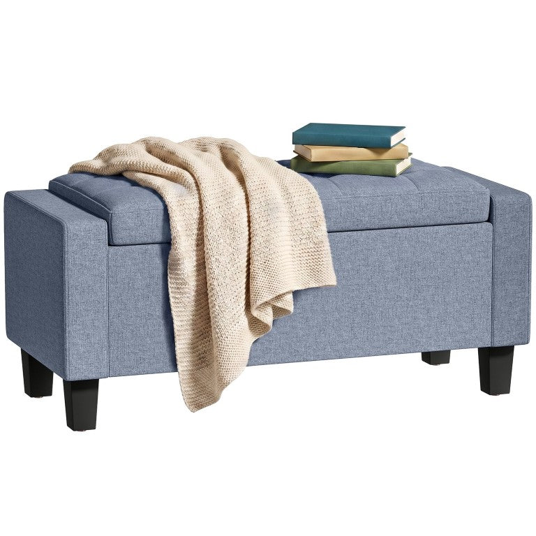 English Elm Homcom Tufted Fabric Storage Bench with Armrests Lift Top Seat and Rubberwood Legs Dark Gray W2225P597003