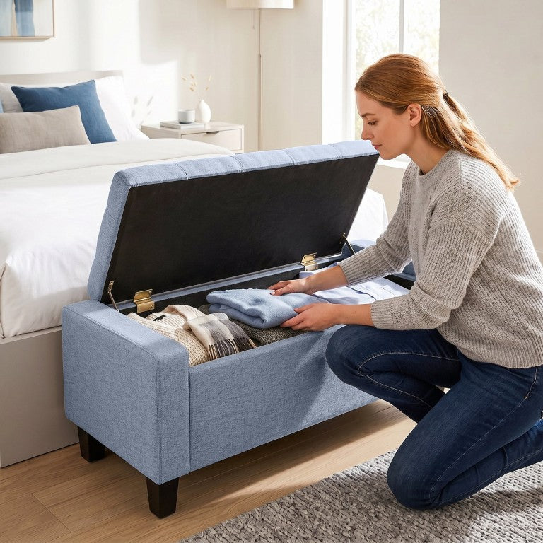 English Elm Homcom Tufted Fabric Storage Bench with Armrests Lift Top Seat and Rubberwood Legs Dark Gray W2225P597003