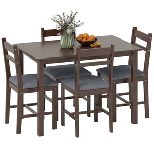 English Elm Homcom Farmhouse 5 Piece Rubberwood Dining Set Seats 4 with Padded Linen Upholstered Chairs Walnut W2225P597005