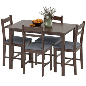English Elm Homcom Farmhouse 5 Piece Rubberwood Dining Set Seats 4 with Padded Linen Upholstered Chairs Walnut W2225P597005