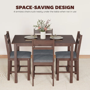 English Elm Homcom Farmhouse 5 Piece Rubberwood Dining Set Seats 4 with Padded Linen Upholstered Chairs Walnut W2225P597005