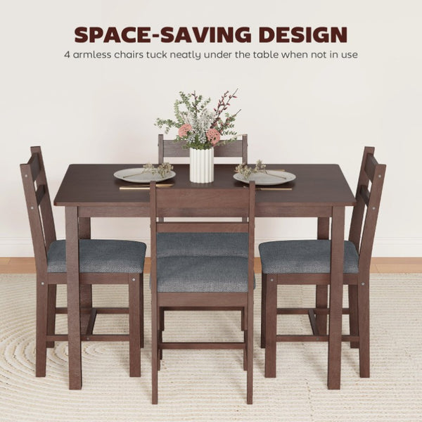 English Elm Homcom Farmhouse 5 Piece Rubberwood Dining Set Seats 4 with Padded Linen Upholstered Chairs Walnut W2225P597005