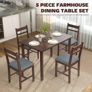 English Elm Homcom Farmhouse 5 Piece Rubberwood Dining Set Seats 4 with Padded Linen Upholstered Chairs Walnut W2225P597005