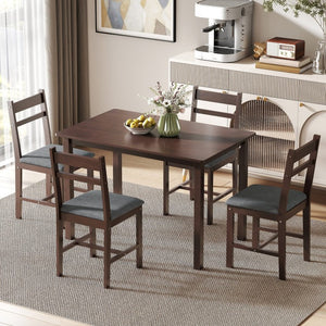 English Elm Homcom Farmhouse 5 Piece Rubberwood Dining Set Seats 4 with Padded Linen Upholstered Chairs Walnut W2225P597005
