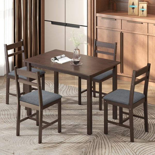 English Elm Homcom Farmhouse 5 Piece Rubberwood Dining Set Seats 4 with Padded Linen Upholstered Chairs Walnut W2225P597005