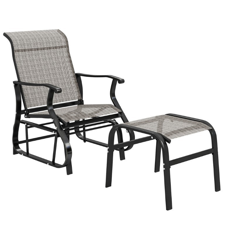 English Elm Outsunny Mesh Glider Chair and Ottoman Set Ergonomic Patio Lounge with Steel Frame Gray W2225P597007