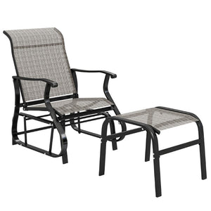 English Elm Outsunny Mesh Glider Chair and Ottoman Set Ergonomic Patio Lounge with Steel Frame Gray W2225P597007