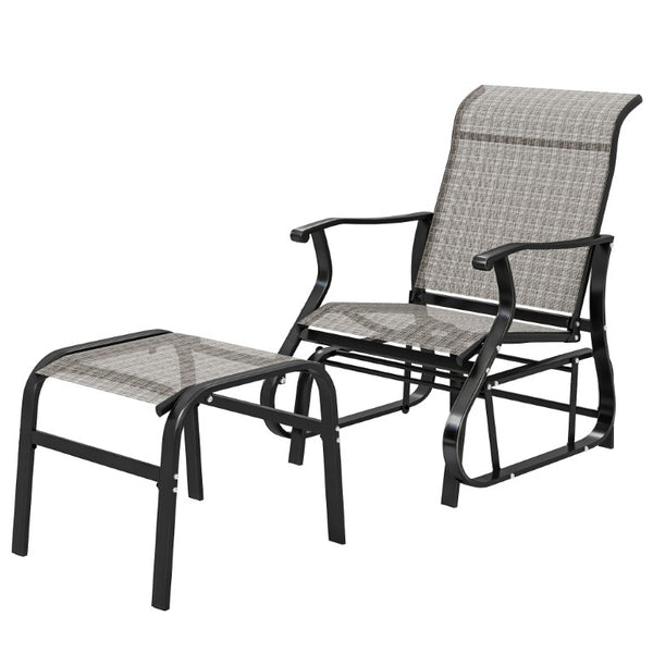 English Elm Outsunny Mesh Glider Chair and Ottoman Set Ergonomic Patio Lounge with Steel Frame Gray W2225P597007