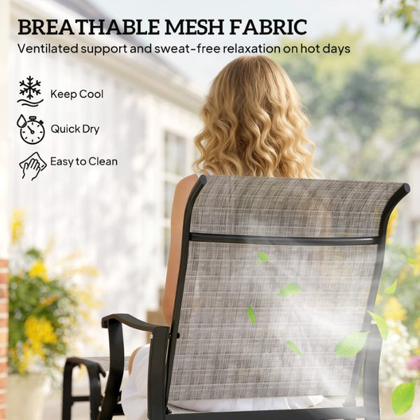 English Elm Outsunny Mesh Glider Chair and Ottoman Set Ergonomic Patio Lounge with Steel Frame Gray W2225P597007