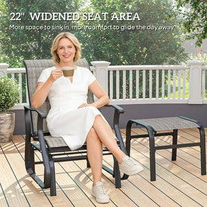 English Elm Outsunny Mesh Glider Chair and Ottoman Set Ergonomic Patio Lounge with Steel Frame Gray W2225P597007