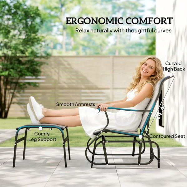 English Elm Outsunny Mesh Glider Chair and Ottoman Set Ergonomic Patio Lounge with Steel Frame Gray W2225P597007