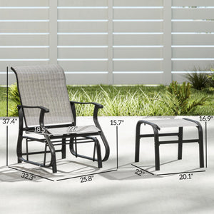 English Elm Outsunny Mesh Glider Chair and Ottoman Set Ergonomic Patio Lounge with Steel Frame Gray W2225P597007