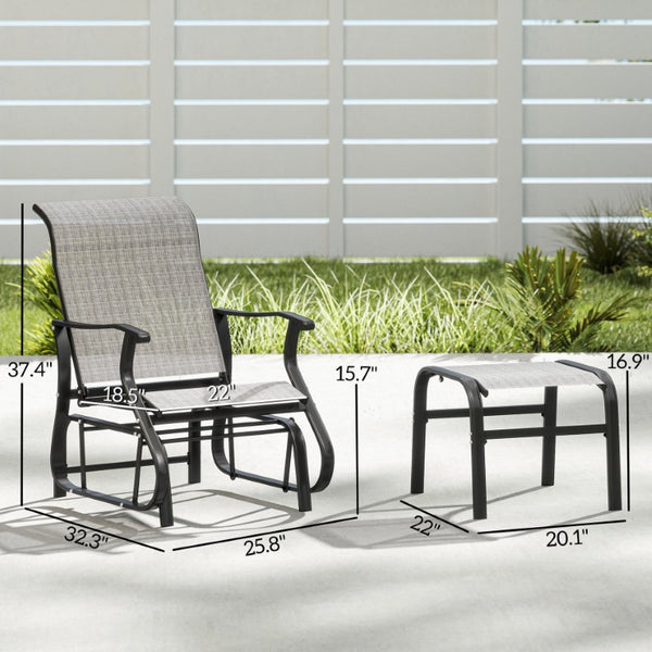 English Elm Outsunny Mesh Glider Chair and Ottoman Set Ergonomic Patio Lounge with Steel Frame Gray W2225P597007