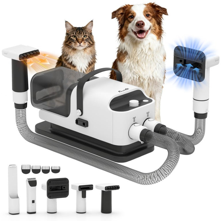 English Elm Pawhut 5 in 1 Pet Grooming Vacuum Dryer with Low Noise Suction and Electric Clipper W2225P597008