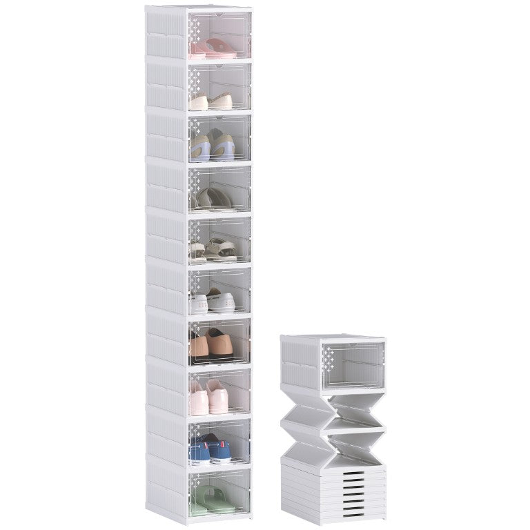 English Elm Homcom Stackable Clear Front Shoe Boxes 10 Pack Plastic Foldable Closet Organizer W2225P597017