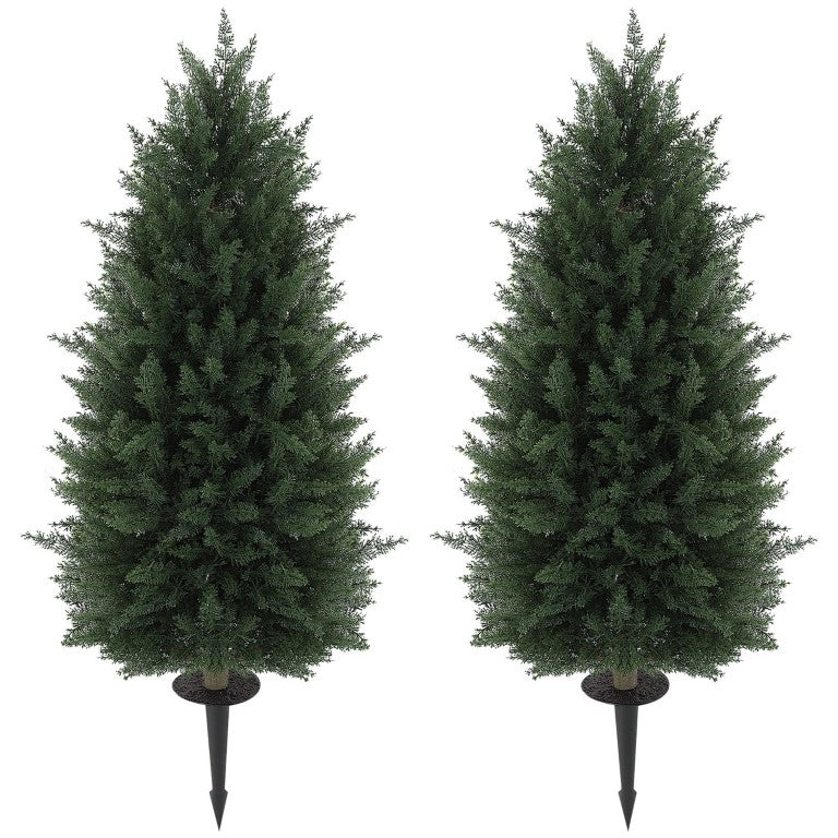 English Elm Homcom Faux Cedar Topiary Tree Set of 2 UV Resistant PE Shrubs for Porch or Garden W2225P597018