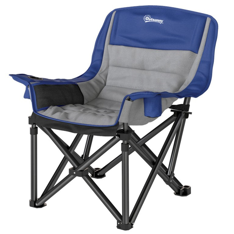 English Elm Outsunny Padded Folding Camp Chair with Cup Holders Side Pockets and Carry Bag W2225P597026
