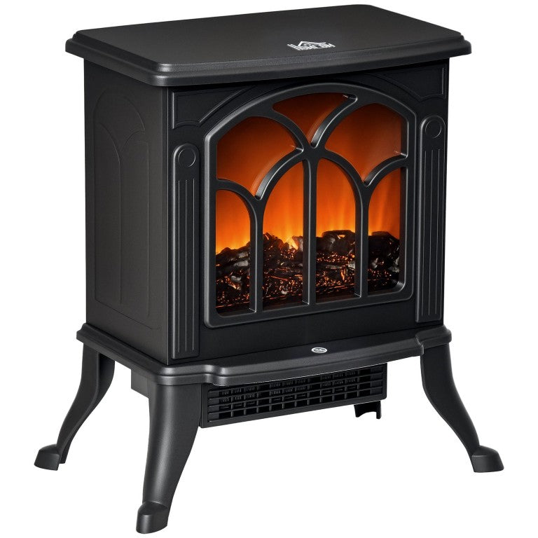 English Elm Homcom Freestanding Electric Stove Heater with Realistic Log Flame Effect and Overheat Safety W2225P597032