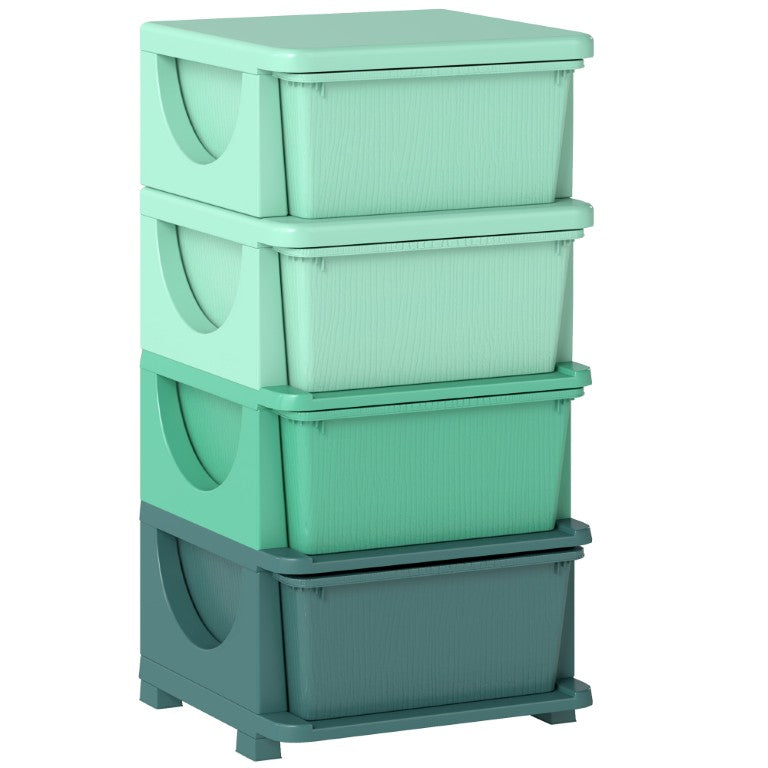 English Elm Qaba Stackable 4 Bin Kids Toy Organizer Chest for Playroom Nursery or Bedroom W2225P597044