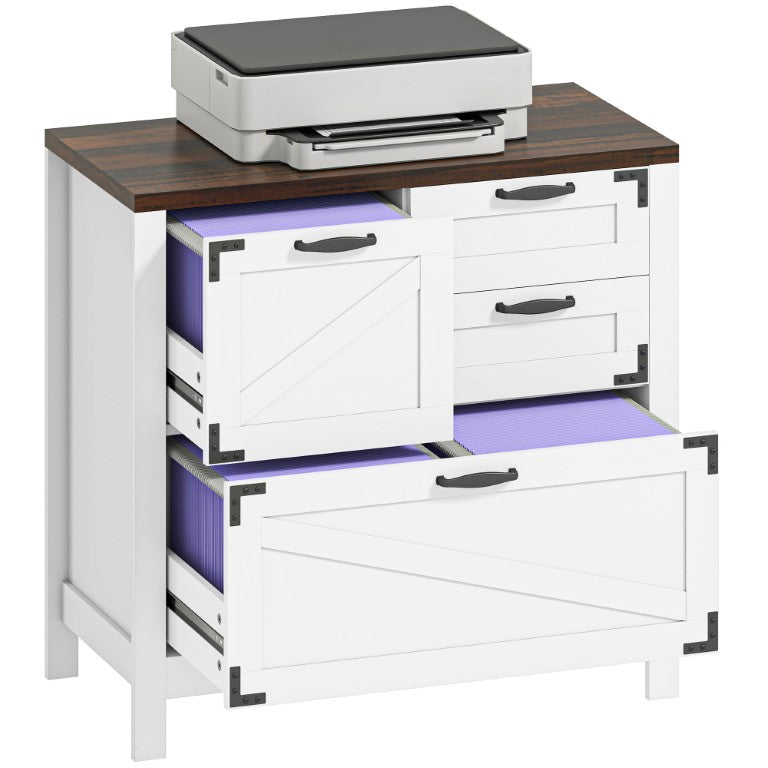 English Elm Homcom Farmhouse Filing Cabinet with Printer Stand and Four Drawers for Home Office White W2225P597047