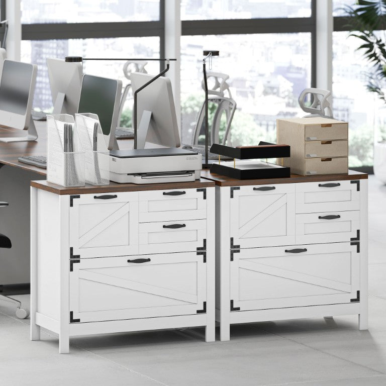 English Elm Homcom Farmhouse Filing Cabinet with Printer Stand and Four Drawers for Home Office White W2225P597047