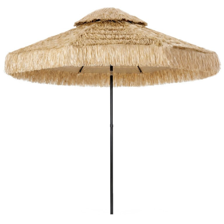 English Elm Outsunny 8.5 Ft Two Tier Tiki Umbrella UPF30 Thatched Straw Tropical Patio Shade W2225P597049