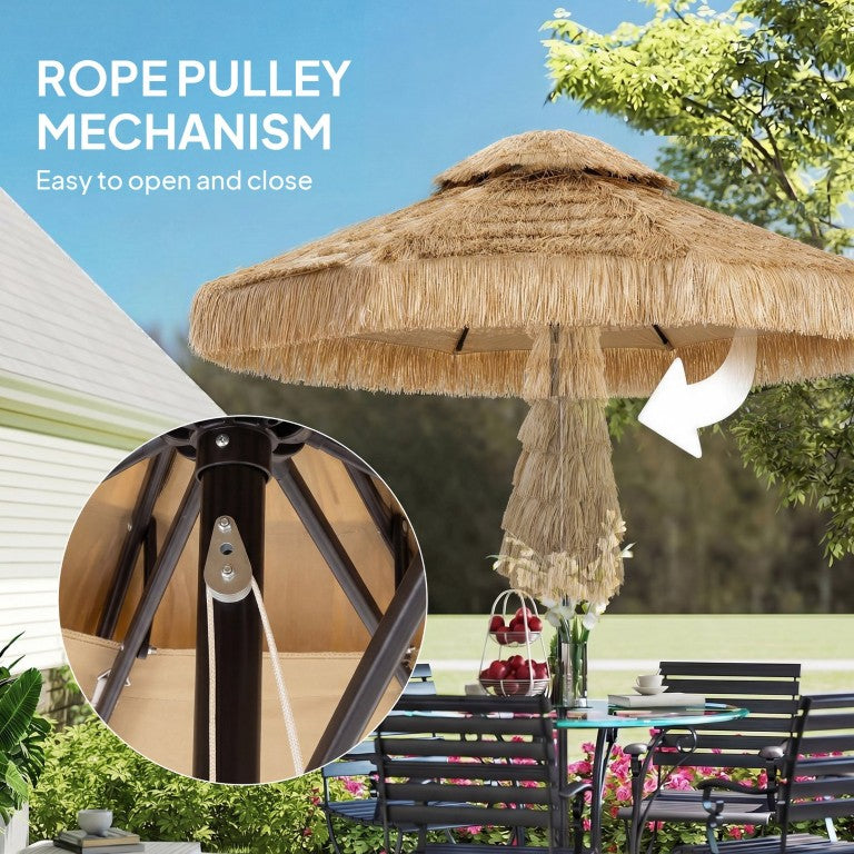 English Elm Outsunny 8.5 Ft Two Tier Tiki Umbrella UPF30 Thatched Straw Tropical Patio Shade W2225P597049