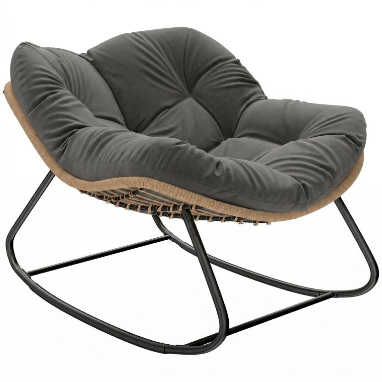 English Elm Outsunny Wicker Papasan Rocking Chair PE Rattan Egg Bowl Seat for Patio or Living Room Dark Gray W2225P597060