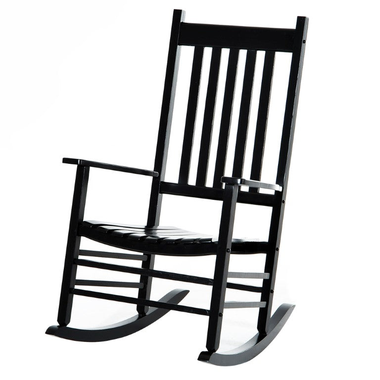 English Elm Outsunny Acacia Wood Patio Rocker High Back Slatted Chair for Porch or Balcony W2225P597064