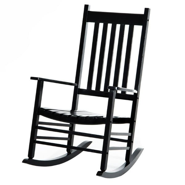 English Elm Outsunny Acacia Wood Patio Rocker High Back Slatted Chair for Porch or Balcony W2225P597064