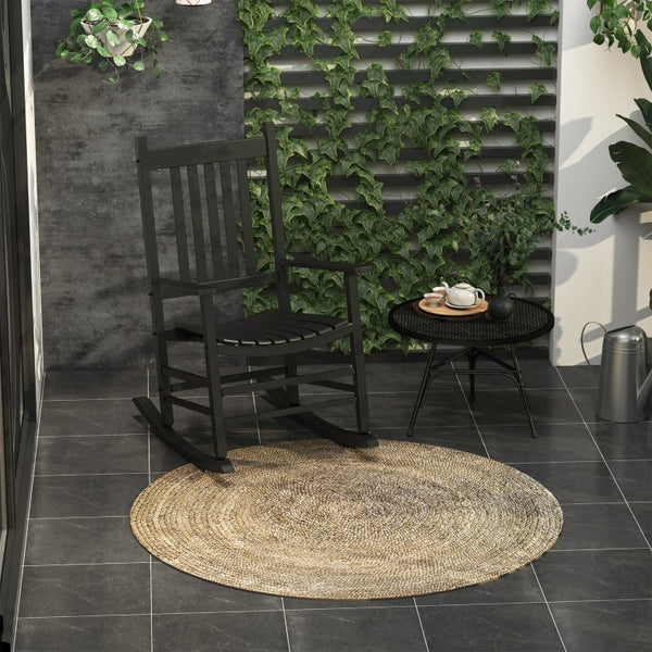 English Elm Outsunny Acacia Wood Patio Rocker High Back Slatted Chair for Porch or Balcony W2225P597064