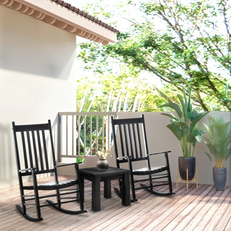 English Elm Outsunny Acacia Wood Patio Rocker High Back Slatted Chair for Porch or Balcony W2225P597064