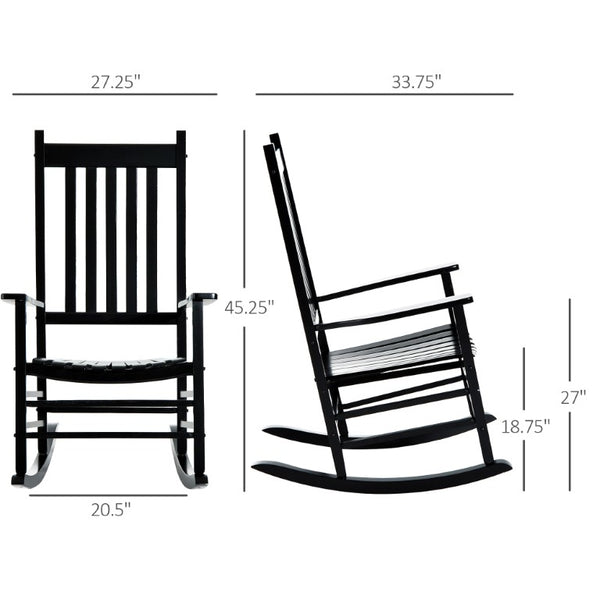 English Elm Outsunny Acacia Wood Patio Rocker High Back Slatted Chair for Porch or Balcony W2225P597064