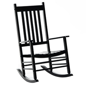English Elm Outsunny Acacia Wood Patio Rocker High Back Slatted Chair for Porch or Balcony W2225P597064