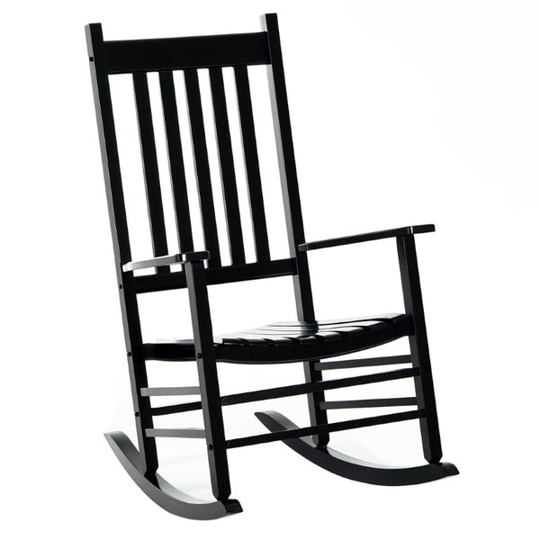 English Elm Outsunny Acacia Wood Patio Rocker High Back Slatted Chair for Porch or Balcony W2225P597064