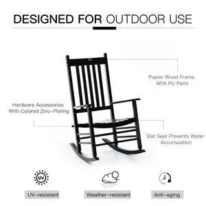 English Elm Outsunny Acacia Wood Patio Rocker High Back Slatted Chair for Porch or Balcony W2225P597064