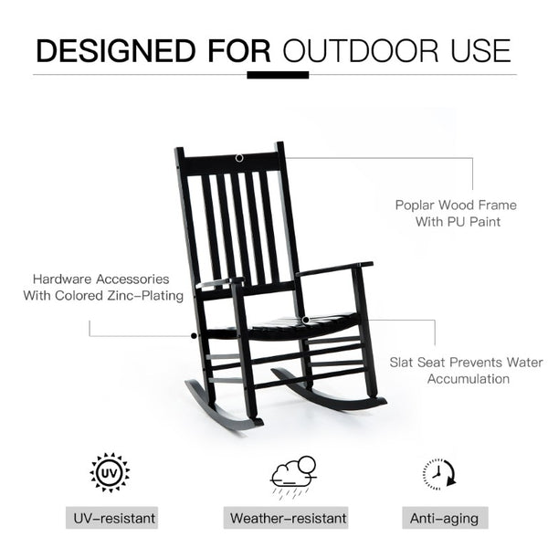 English Elm Outsunny Acacia Wood Patio Rocker High Back Slatted Chair for Porch or Balcony W2225P597064