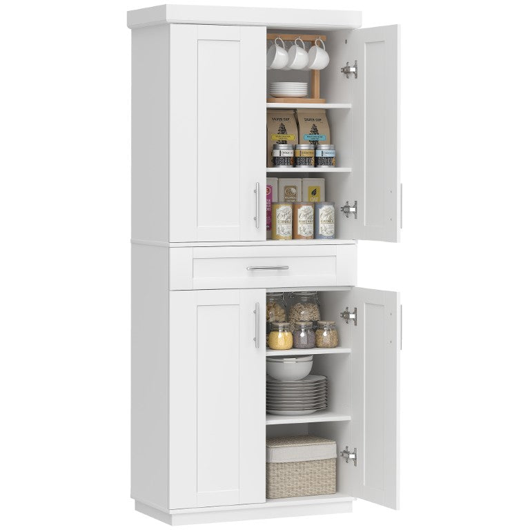 English Elm Homcom 72 Inch Freestanding Pantry Cabinet with Shaker Doors Drawer and Adjustable Shelves White W2225P597099