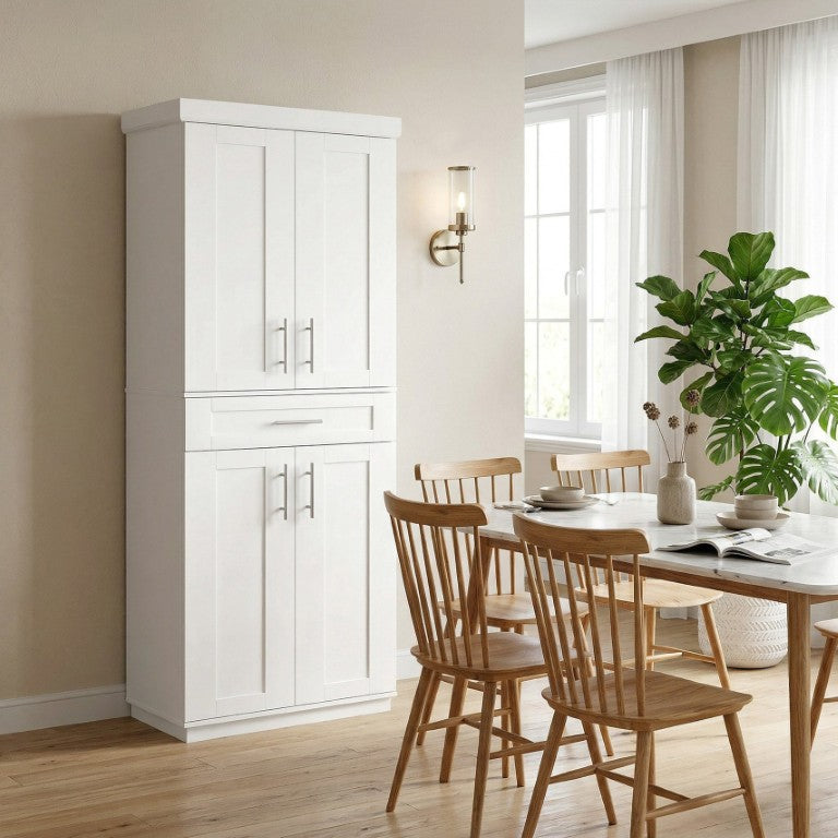English Elm Homcom 72 Inch Freestanding Pantry Cabinet with Shaker Doors Drawer and Adjustable Shelves White W2225P597099