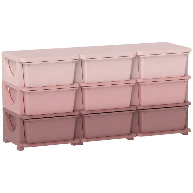English Elm Qaba Three Tier Nine Bin Kids Toy Organizer Chest for Playroom or Nursery in Pink W2225P597105