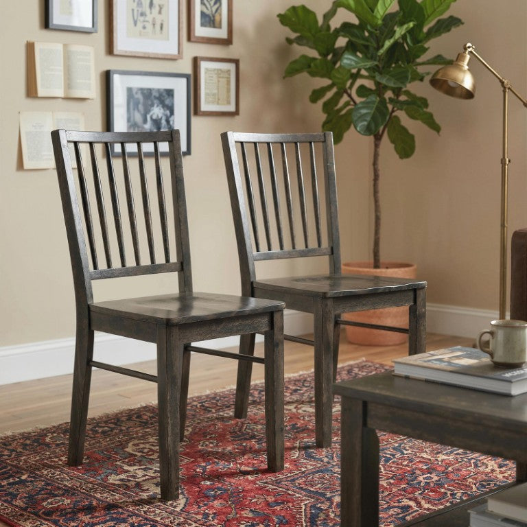 English Elm Homcom Farmhouse Armless Wood Dining Chairs Set of 2 with Rubberwood Legs Charcoal Gray W2225P597106