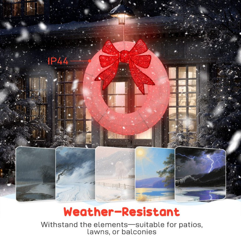 English Elm Outsunny 60 Inch Metal Christmas Wreath with 278 LED Lights and Remote Timer Control W2225P597111