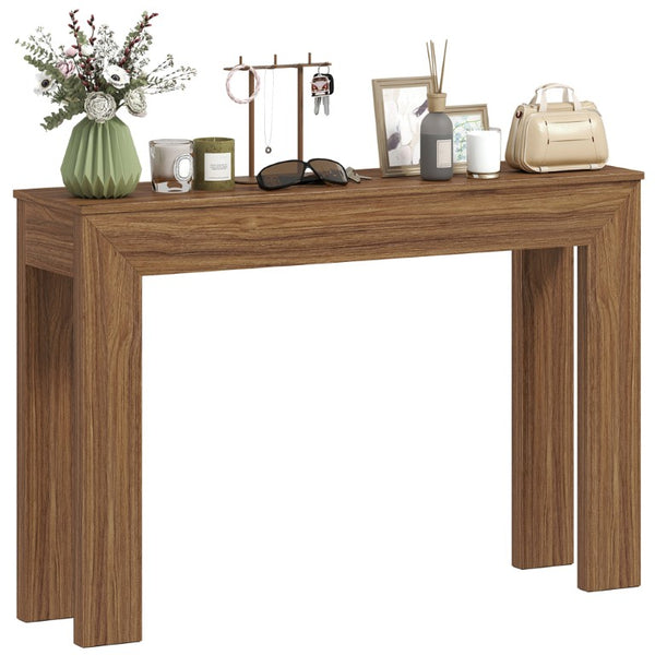 English Elm Homcom Slim 47 Inch Console Table with Faux Wood Top for Entryway or Hallway Walnut W2225P597125