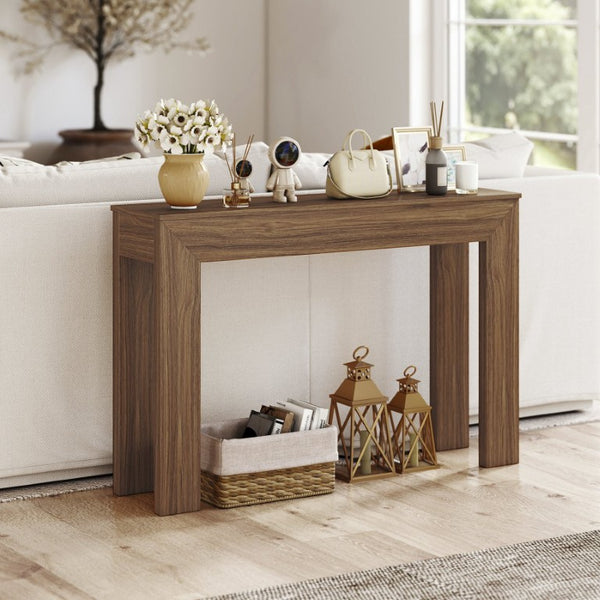 English Elm Homcom Slim 47 Inch Console Table with Faux Wood Top for Entryway or Hallway Walnut W2225P597125
